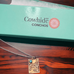 Brass & Sterling Cactus Desert Scenery Pendant with Kingman Turquoise and chain - Cowhide and Conchos