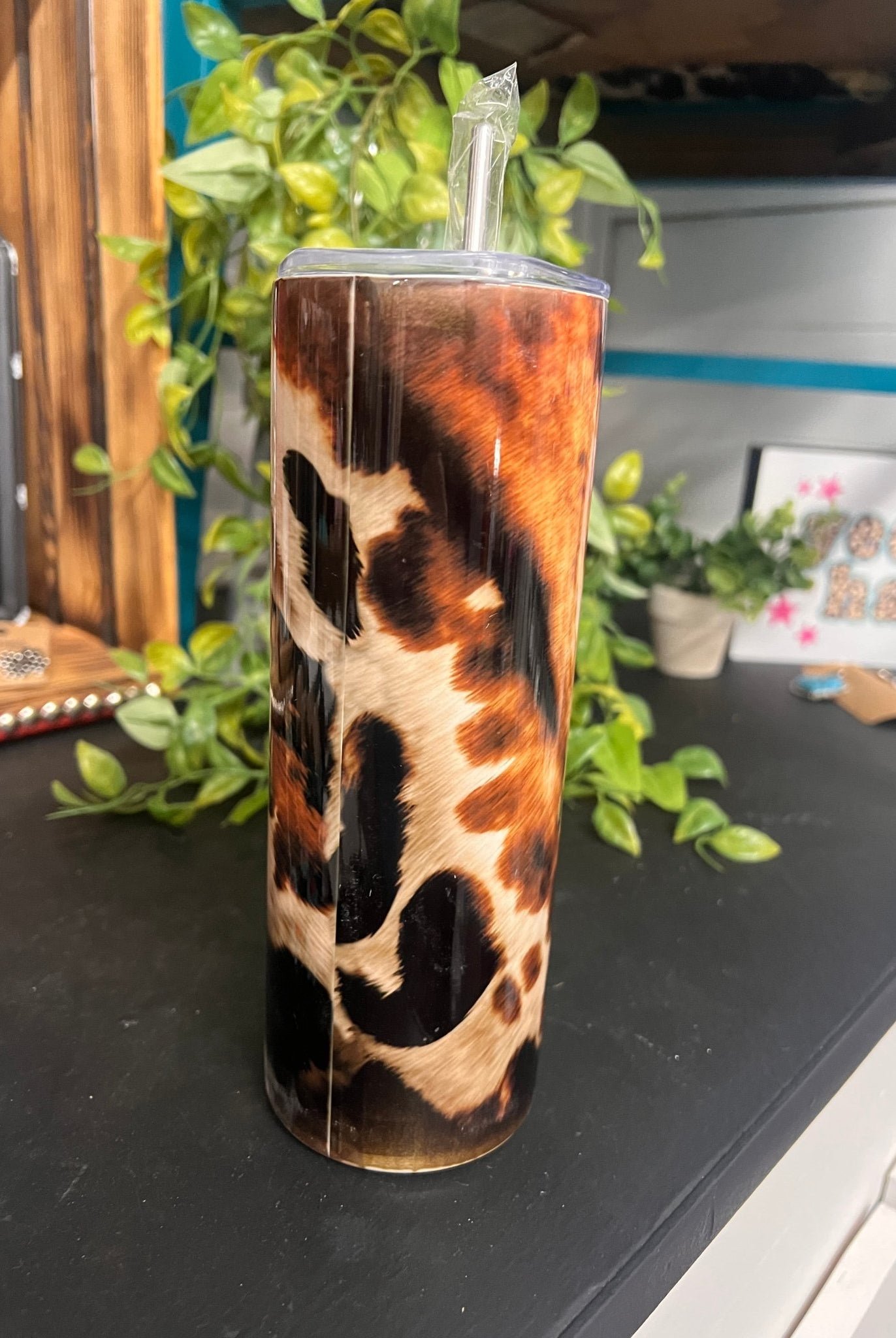Brown Cowhide Tumbler - Cowhide and Conchos