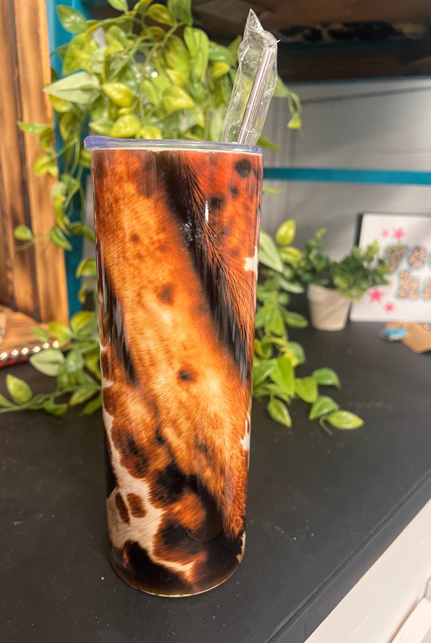 Brown Cowhide Tumbler - Cowhide and Conchos