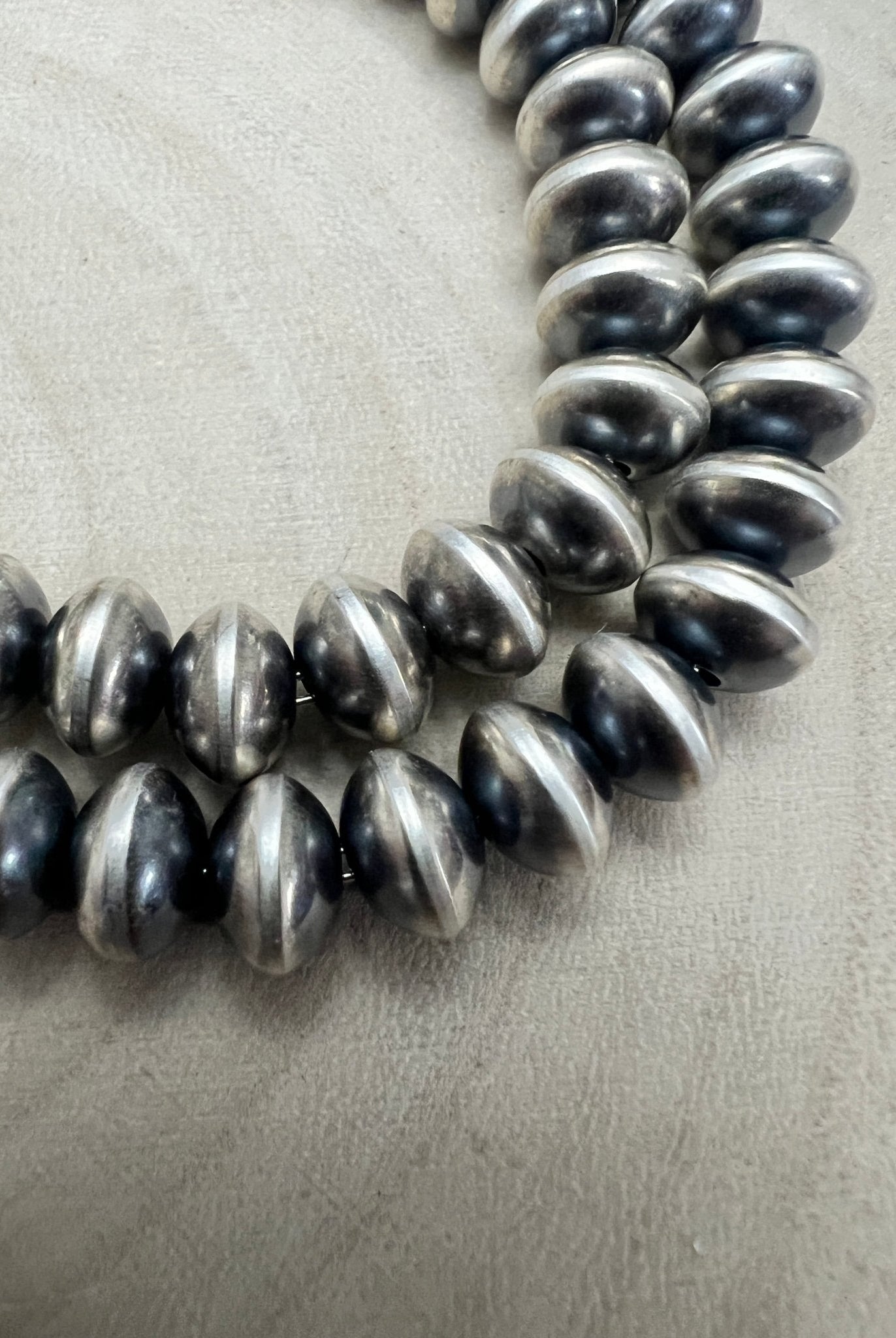 Bryannen Halwood Navajo Saucer Pearl Necklace — 22" (Handcrafted, Maker's Stamped) - Cowhide and Conchos