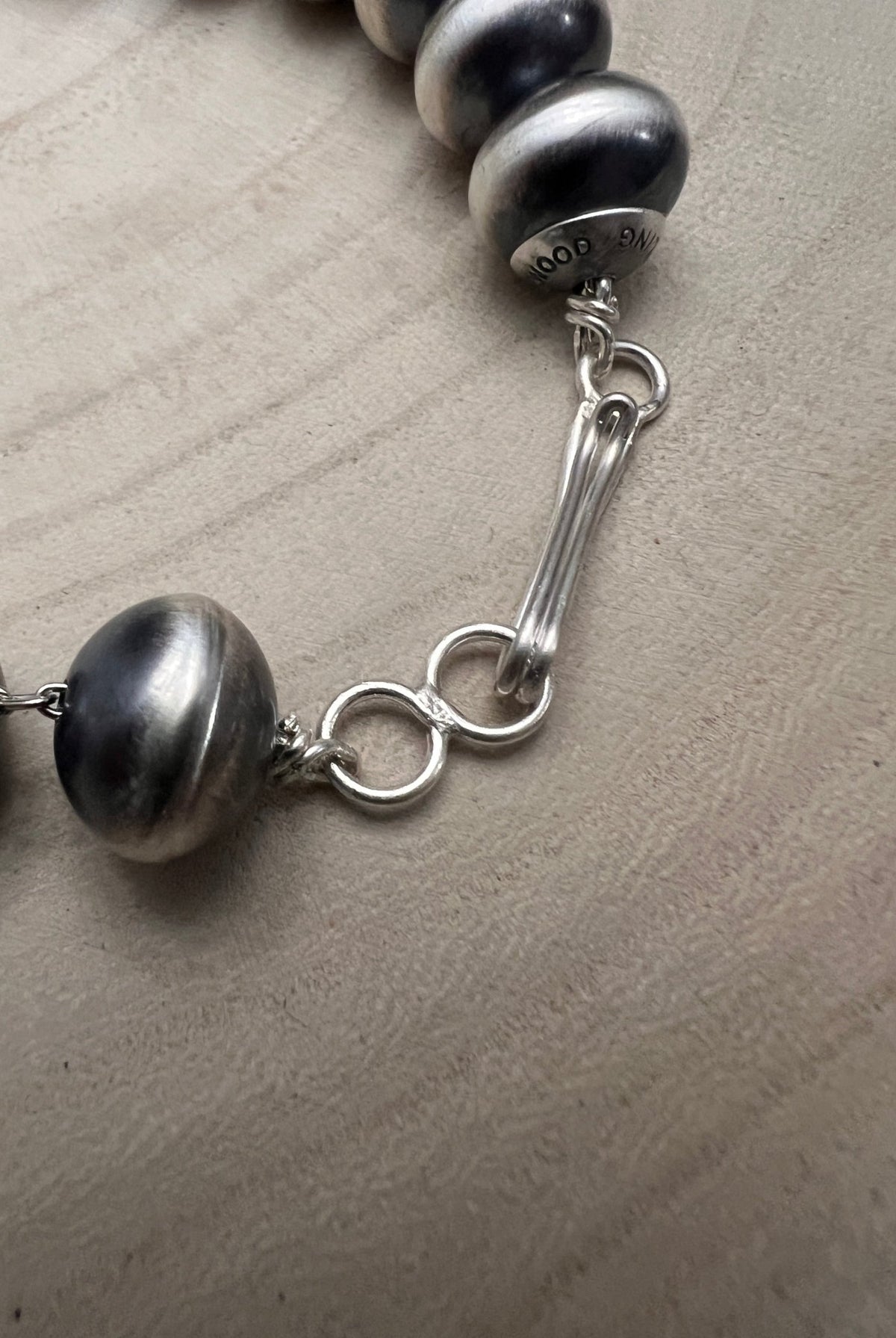 Bryannen Halwood Navajo Sterling Silver Handcrafted Navajo Pearl Necklace — 16" (10mm×13mm Beads, Heirloom) - Cowhide and Conchos