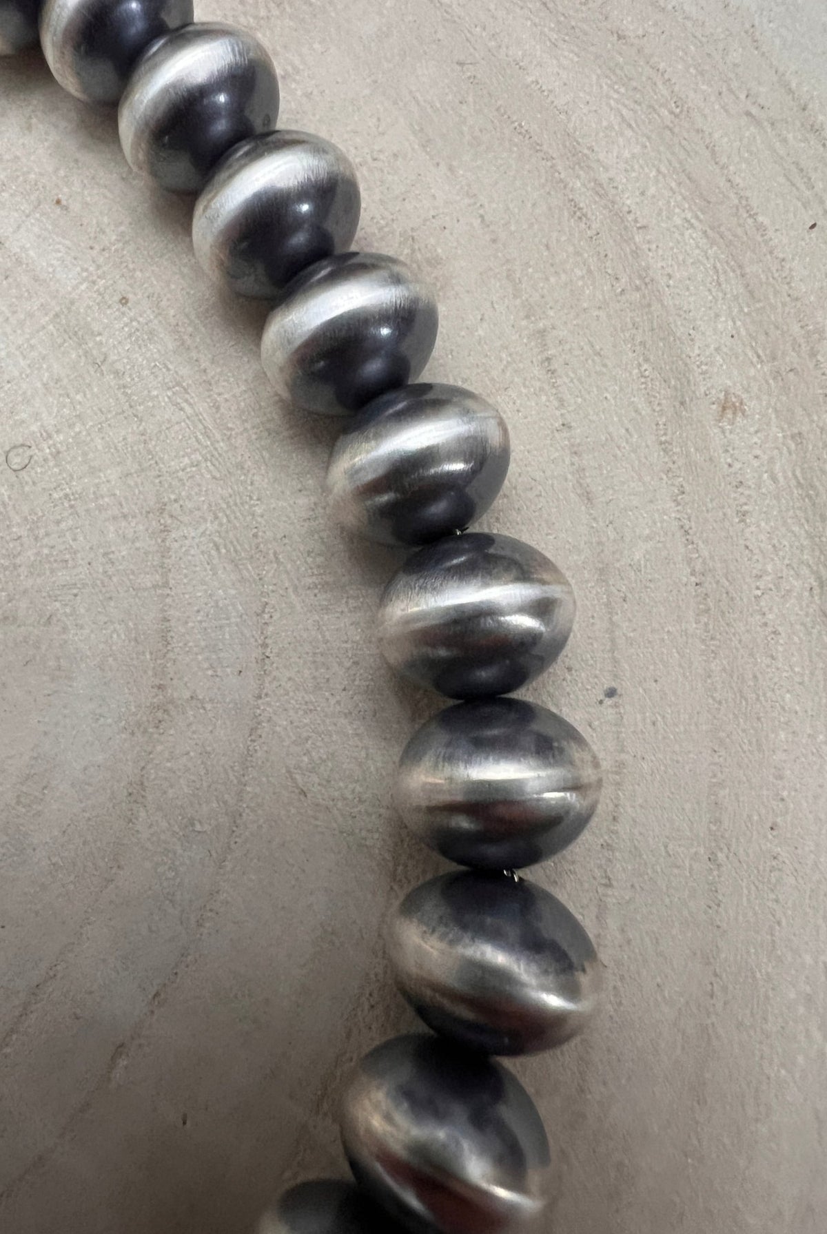 Bryannen Halwood Navajo Sterling Silver Handcrafted Navajo Pearl Necklace — 16" (10mm×13mm Beads, Heirloom) - Cowhide and Conchos
