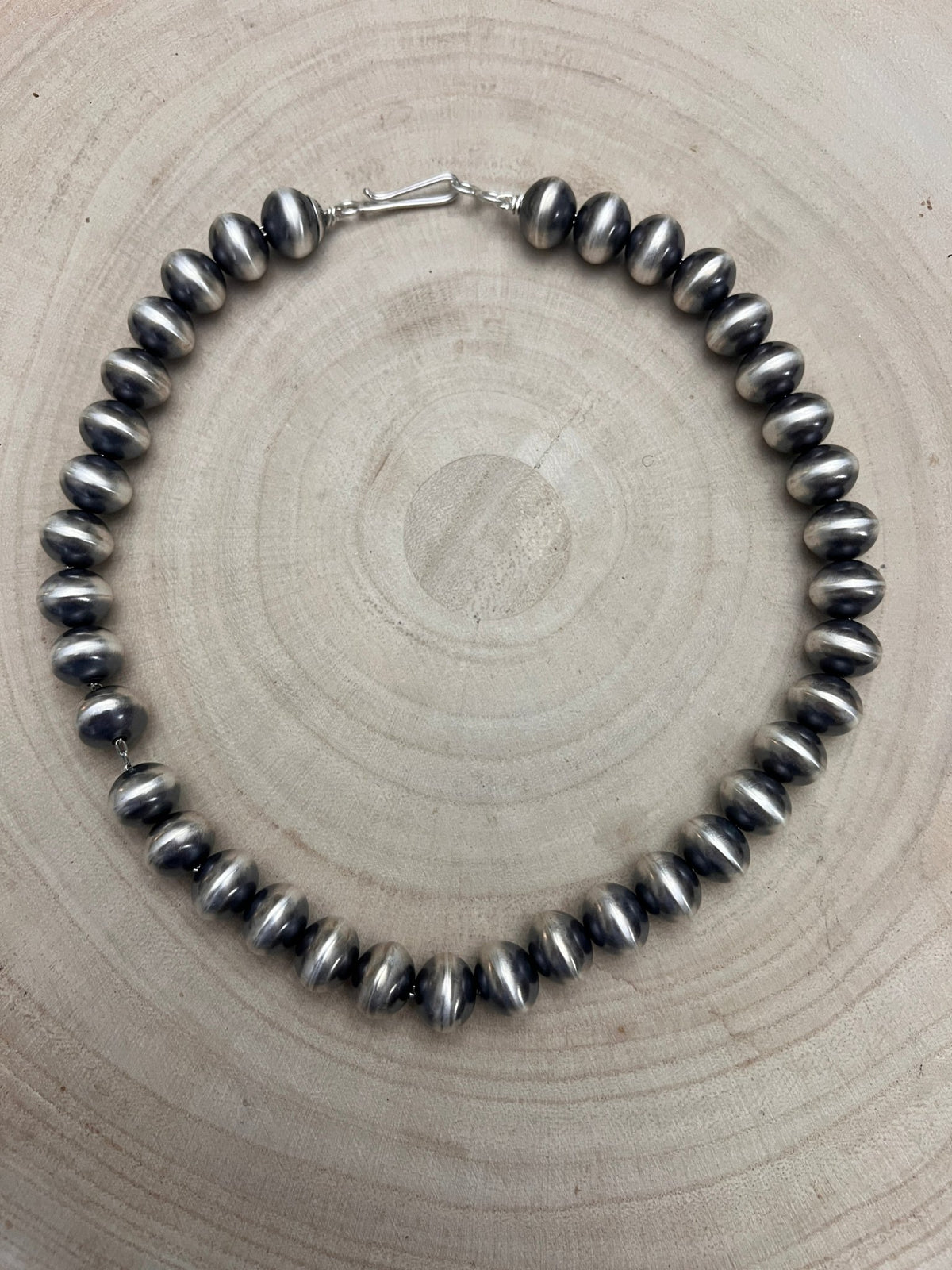 Bryannen Halwood Navajo Sterling Silver Handcrafted Navajo Pearl Necklace — 16" (10mm×13mm Beads, Heirloom) - Cowhide and Conchos