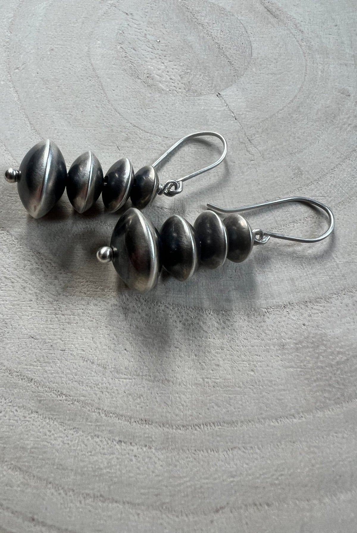 Bryannen Halwood Sterling Silver Navajo Pearl Earrings — 1 3/4 inch (Handcrafted by Navajo Artist) - Cowhide and Conchos