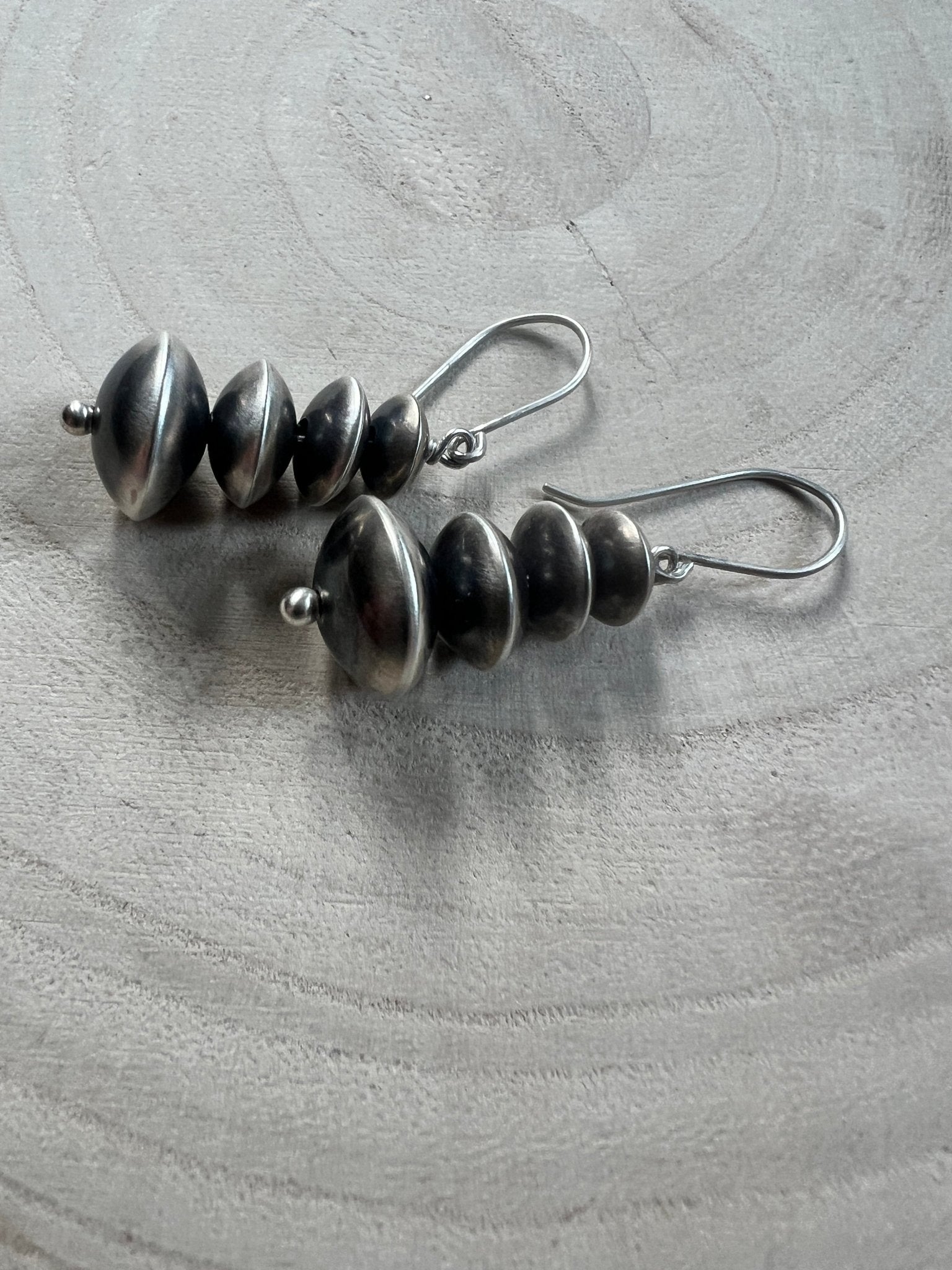Bryannen Halwood Sterling Silver Navajo Pearl Earrings — 1 3/4 inch (Handcrafted by Navajo Artist) - Cowhide and Conchos