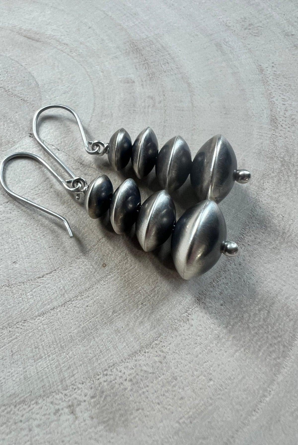Bryannen Halwood Sterling Silver Navajo Pearl Earrings — 1 3/4 inch (Handcrafted by Navajo Artist) - Cowhide and Conchos