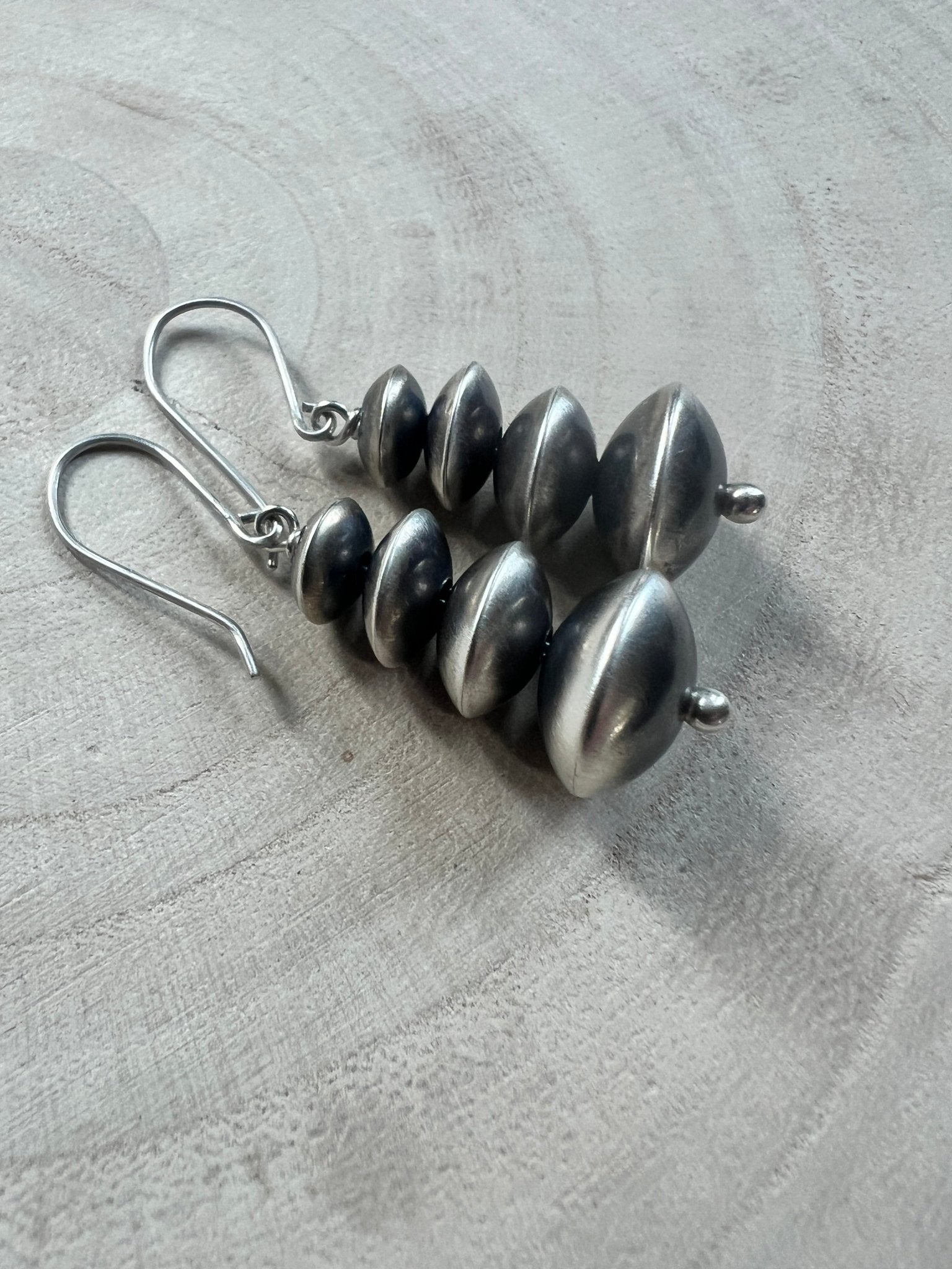 Bryannen Halwood Sterling Silver Navajo Pearl Earrings — 1 3/4 inch (Handcrafted by Navajo Artist) - Cowhide and Conchos