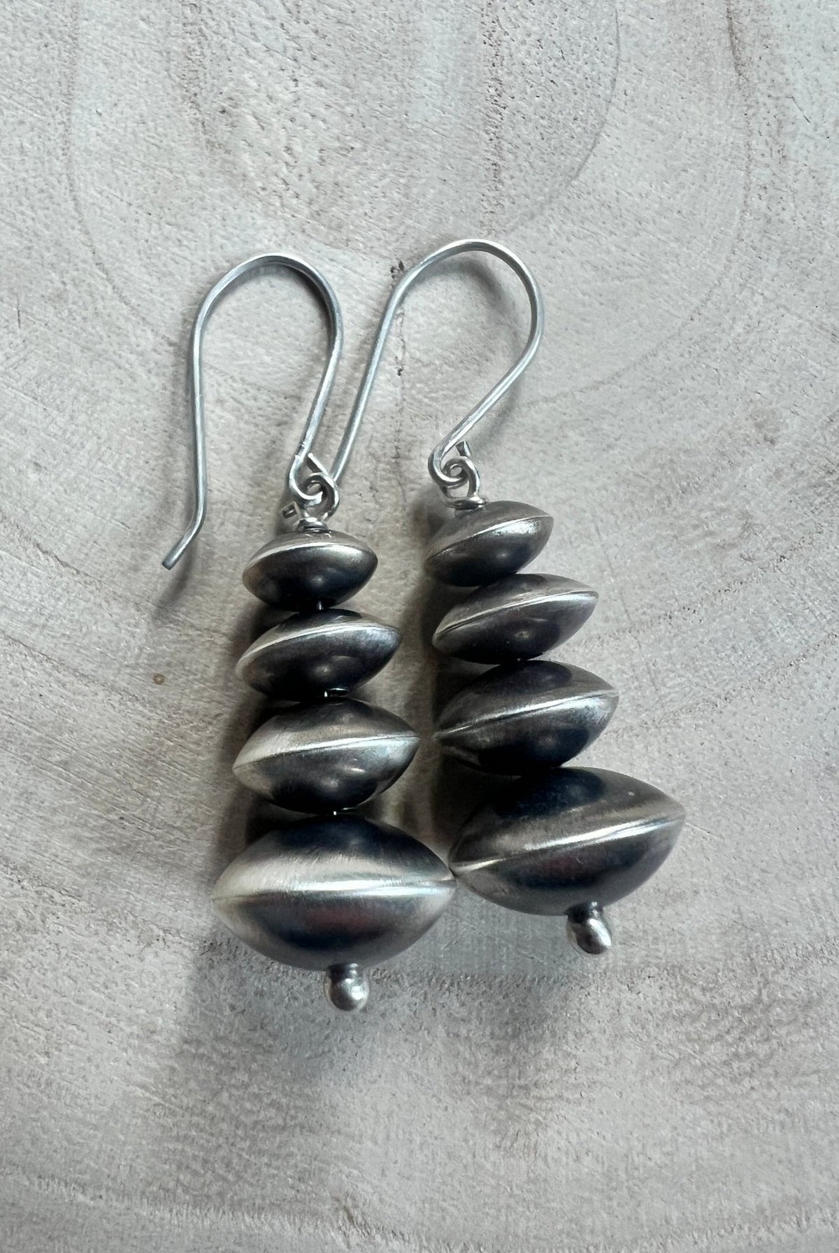 Bryannen Halwood Sterling Silver Navajo Pearl Earrings — 1 3/4 inch (Handcrafted by Navajo Artist) - Cowhide and Conchos