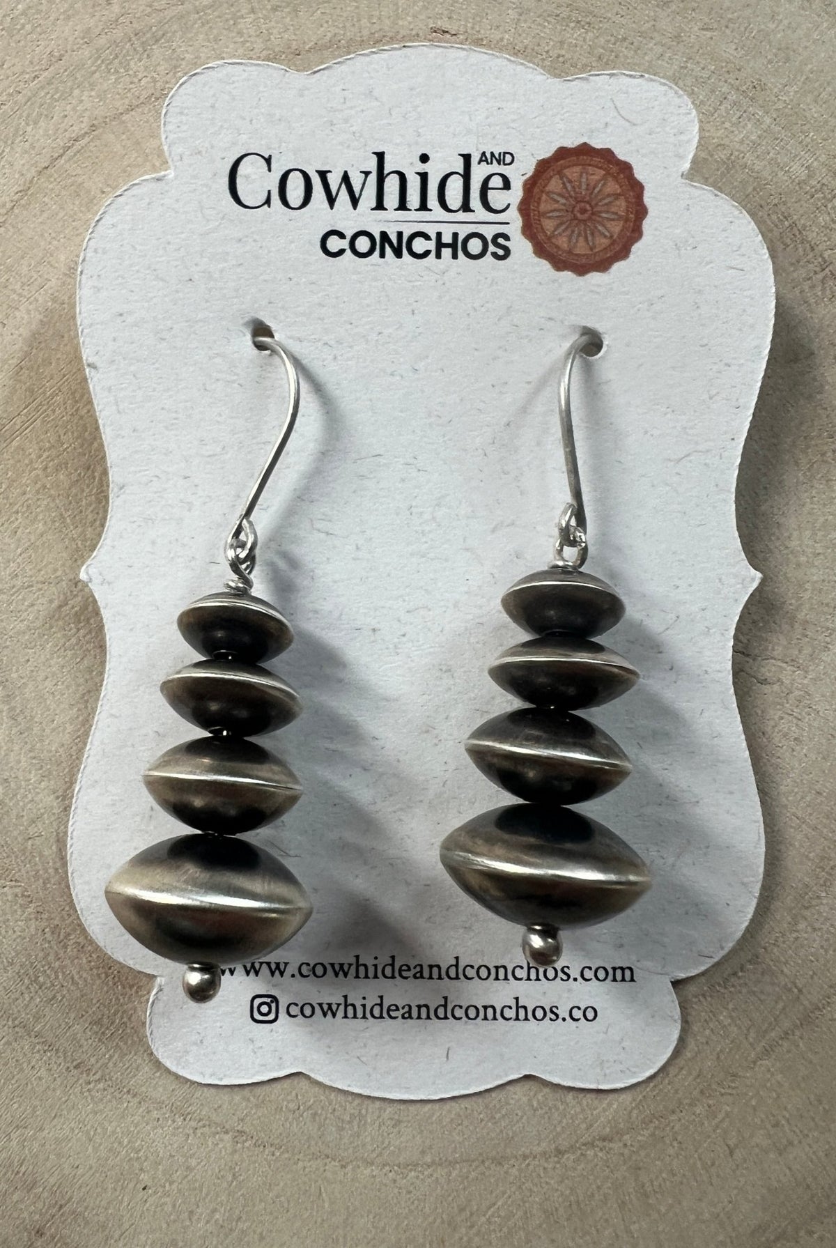 Bryannen Halwood Sterling Silver Navajo Pearl Earrings — 1 3/4 inch (Handcrafted by Navajo Artist) - Cowhide and Conchos