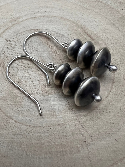 Bryannen Halwood Sterling Silver Navajo Pearl Earrings - Cowhide and Conchos
