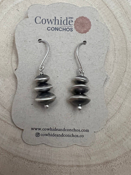 Bryannen Halwood Sterling Silver Navajo Pearl Earrings - Cowhide and Conchos