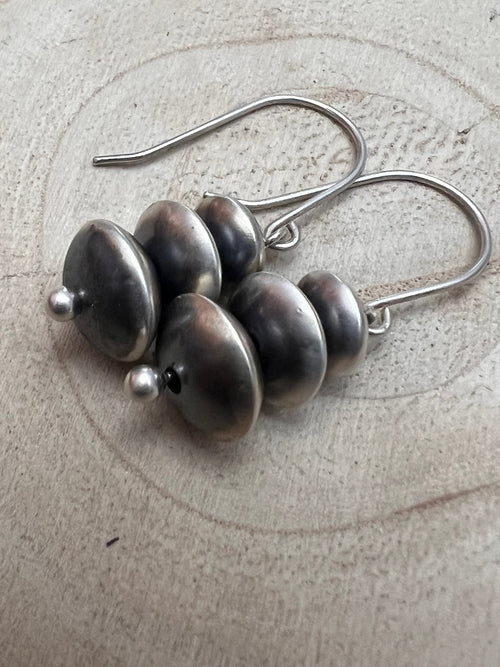 Bryannen Halwood Sterling Silver Navajo Pearl Earrings - Cowhide and Conchos