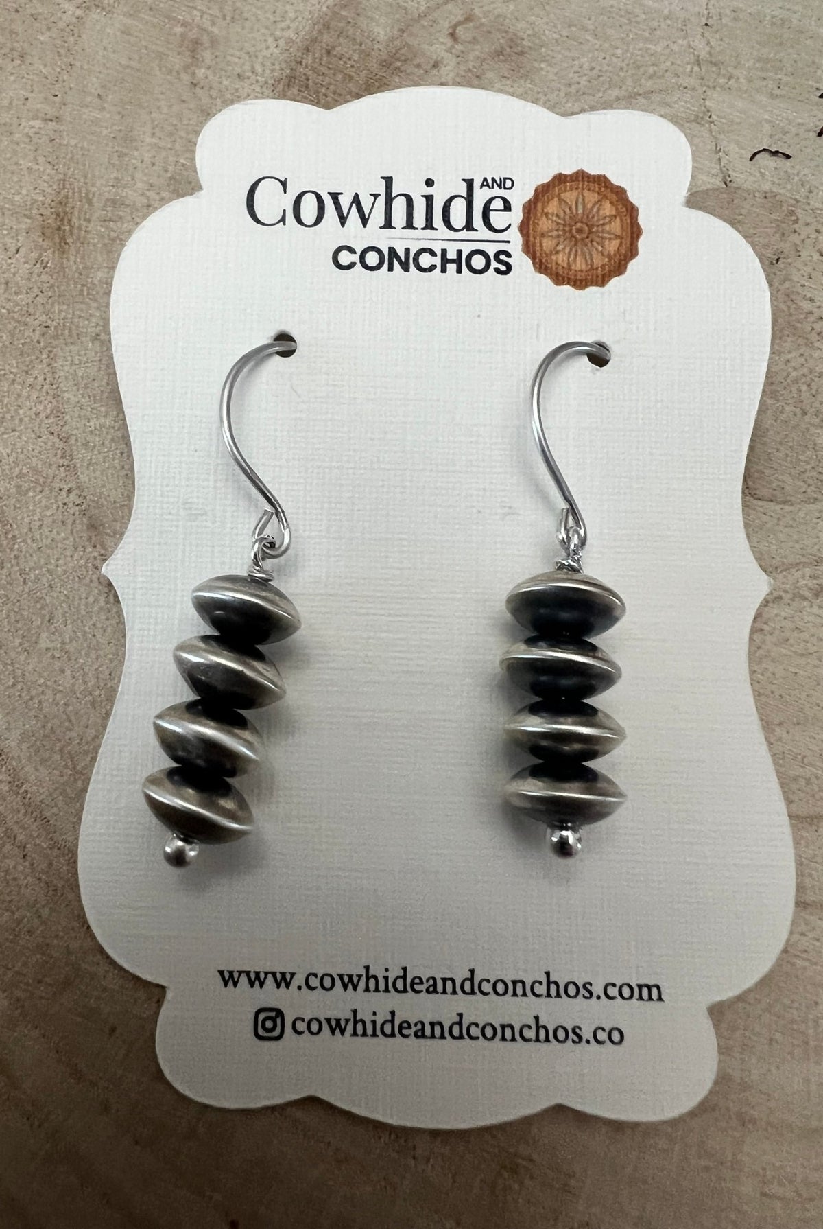 Bryannen Halwood Sterling Silver Navajo Pearl Earrings111 - Cowhide and Conchos