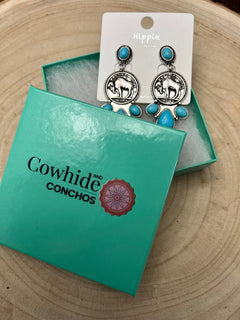 Buffalo Coin Faux Turquoise Cluster Earrings - Cowhide and Conchos