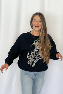 Bull Rider Embroidered Sweatshirt - Cowhide and Conchos