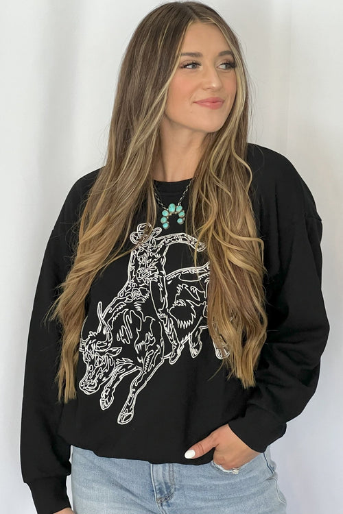 Bull Rider Embroidered Sweatshirt - Cowhide and Conchos