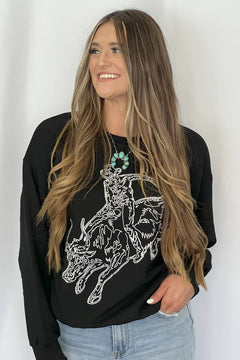 Bull Rider Embroidered Sweatshirt - Cowhide and Conchos