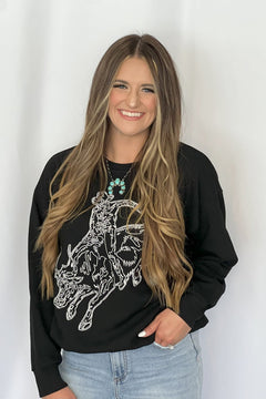 Bull Rider Embroidered Sweatshirt - Cowhide and Conchos