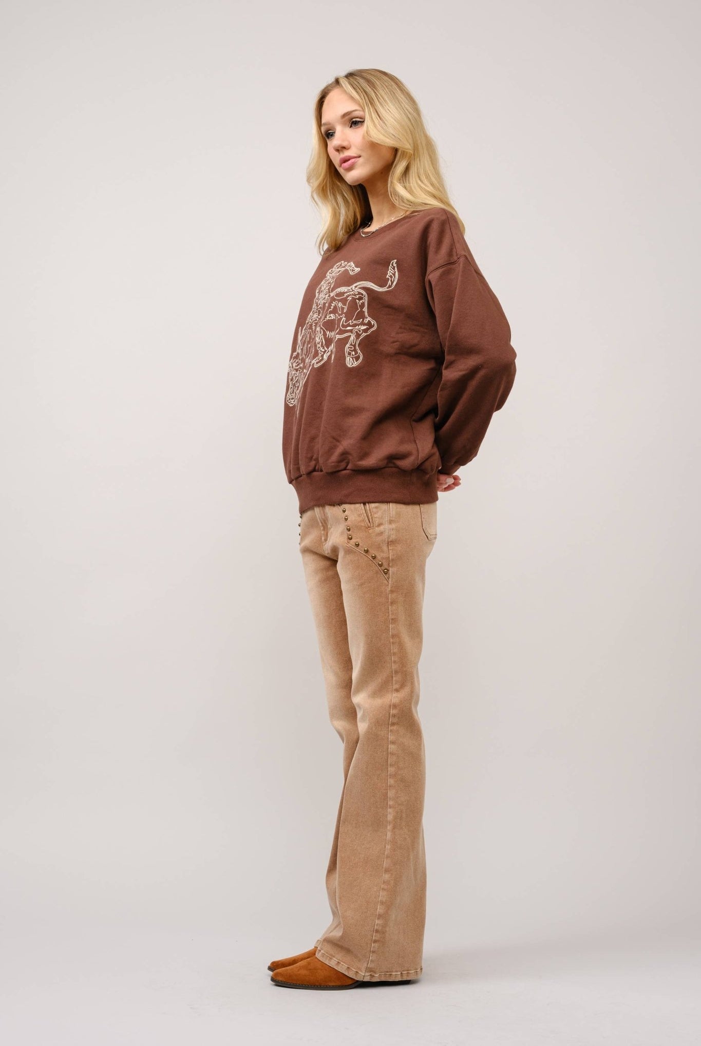 Bull Rider Embroidered Sweatshirt - large remaining - Cowhide and Conchos