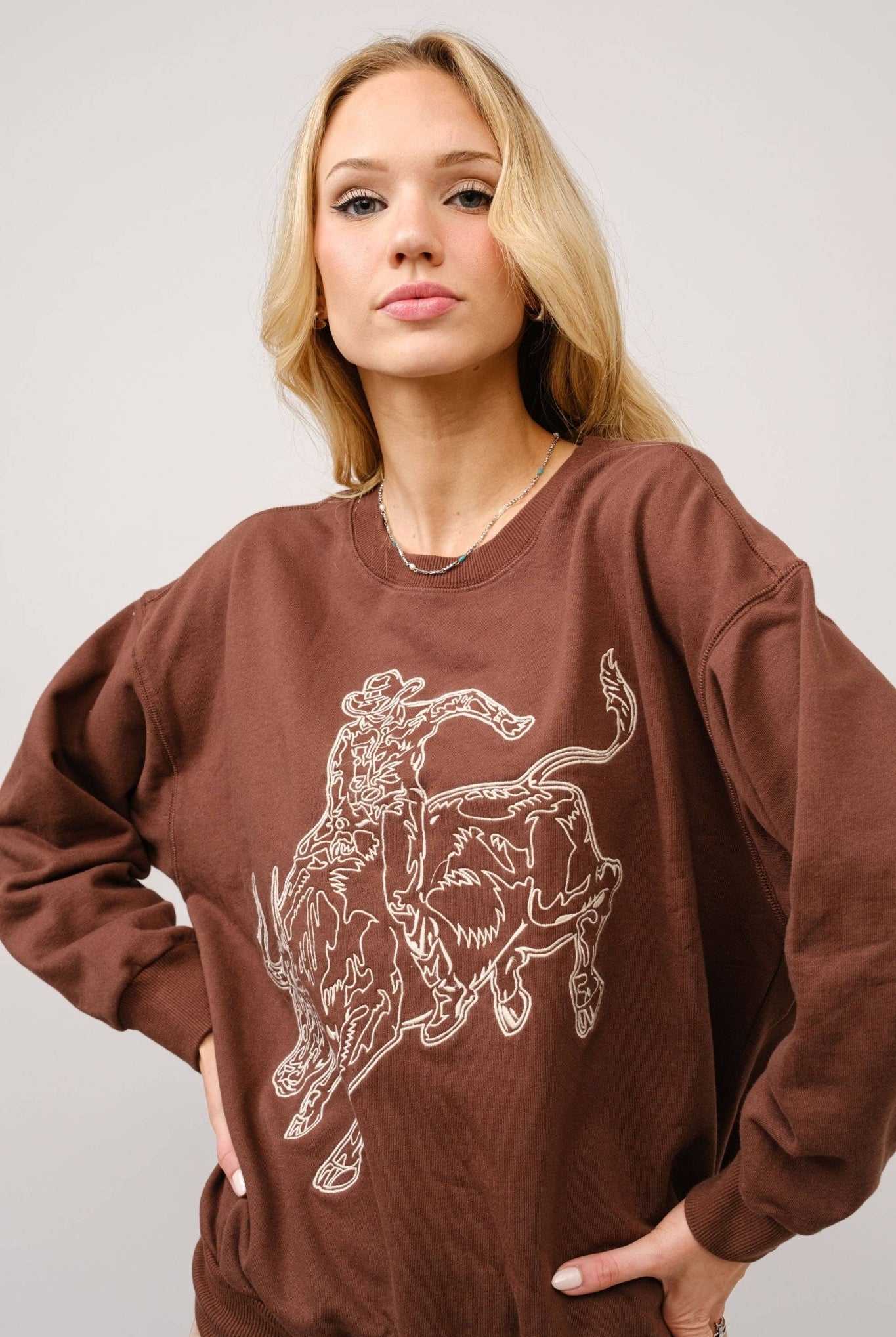 Bull Rider Embroidered Sweatshirt - large remaining - Cowhide and Conchos