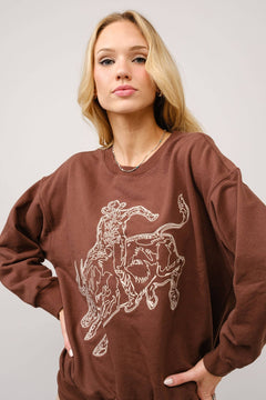 Bull Rider Embroidered Sweatshirt - large remaining - Cowhide and Conchos