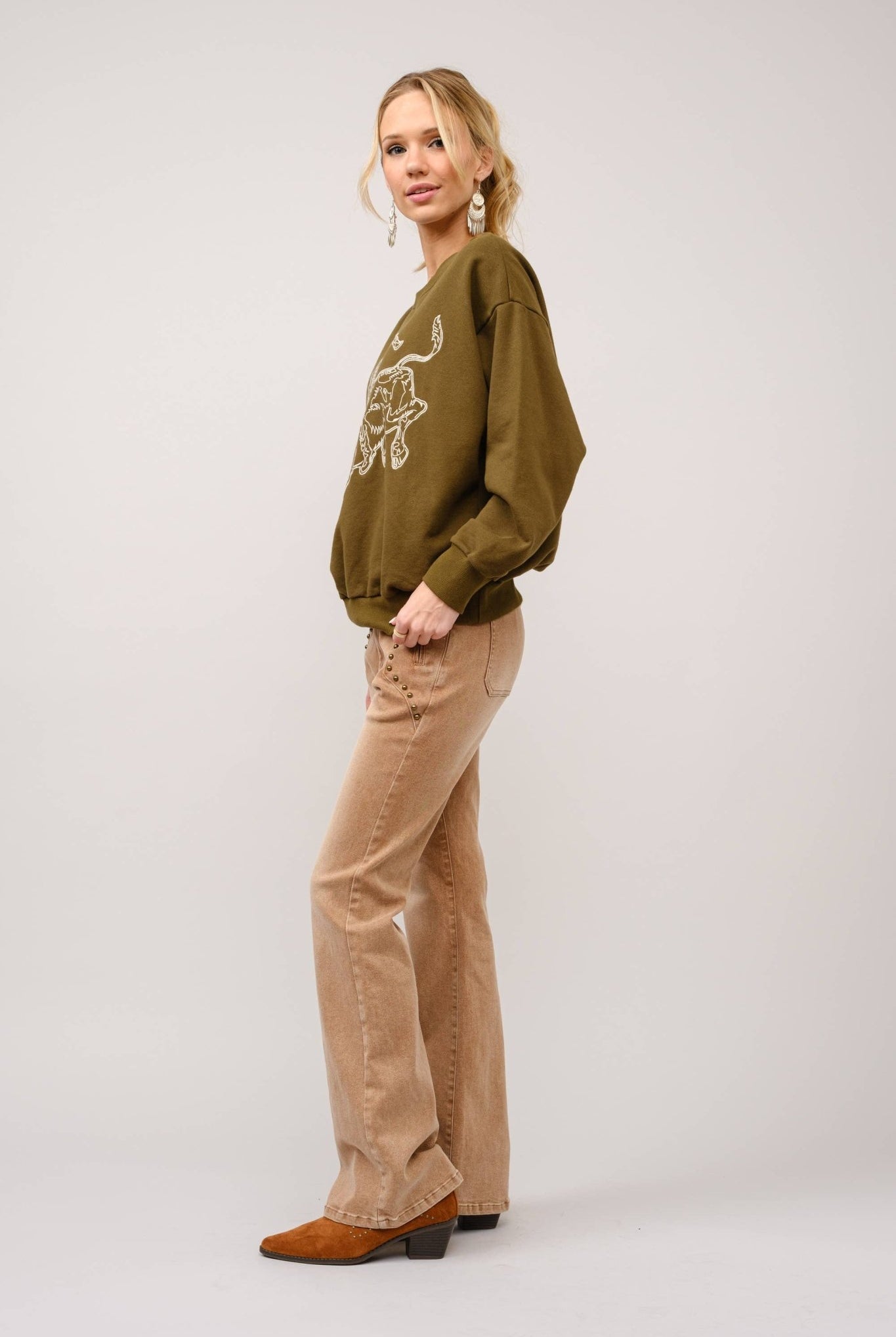 Bull Rider Embroidered Sweatshirt - large remaining - Cowhide and Conchos