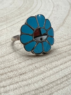 Burdian Soseeah Multi - Stone & Sterling Silver Ring - Size 7.5 - Cowhide and Conchos