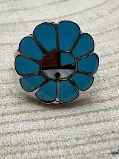 Burdian Soseeah Multi - Stone & Sterling Silver Ring - Size 7.5 - Cowhide and Conchos