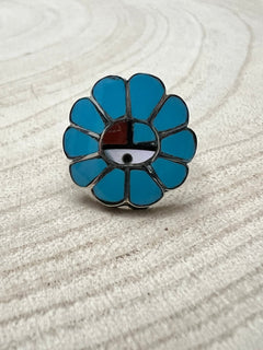 Burdian Soseeah Multi - Stone & Sterling Silver Ring - Size 7.5 - Cowhide and Conchos