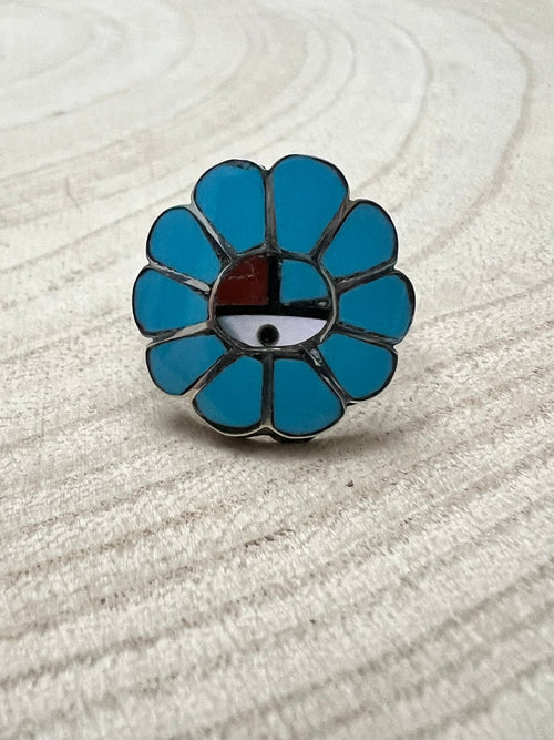 Burdian Soseeah Multi - Stone & Sterling Silver Ring - Size 7.5 - Cowhide and Conchos