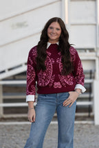 Burgundy and Pink Paisley Sweater - Small and large available - Cowhide and Conchos