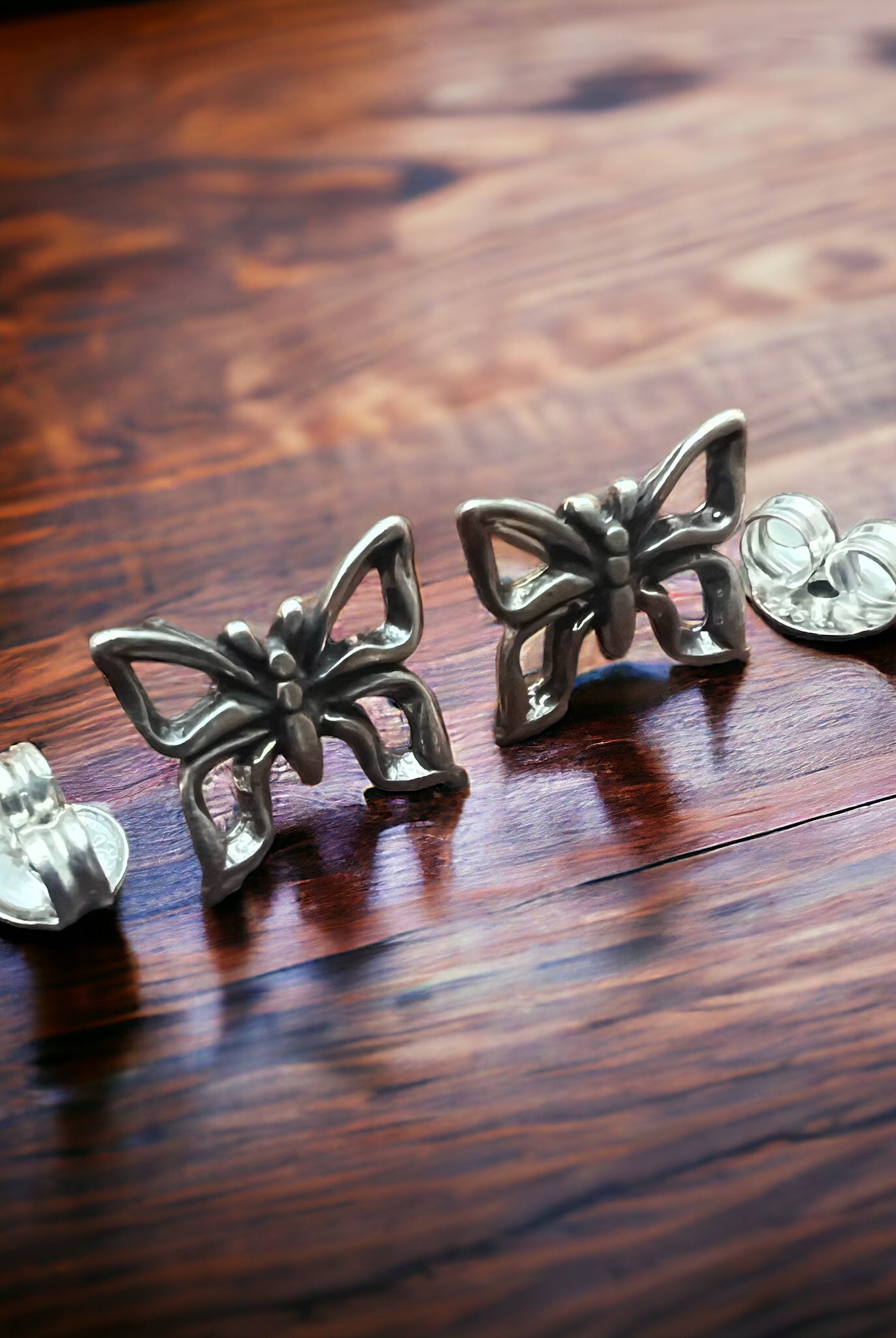 Butterfly post earrings in Sterling Silver - Cowhide and Conchos