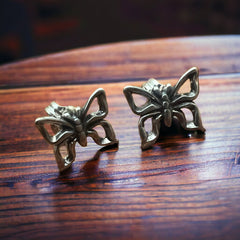 Butterfly post earrings in Sterling Silver - Cowhide and Conchos