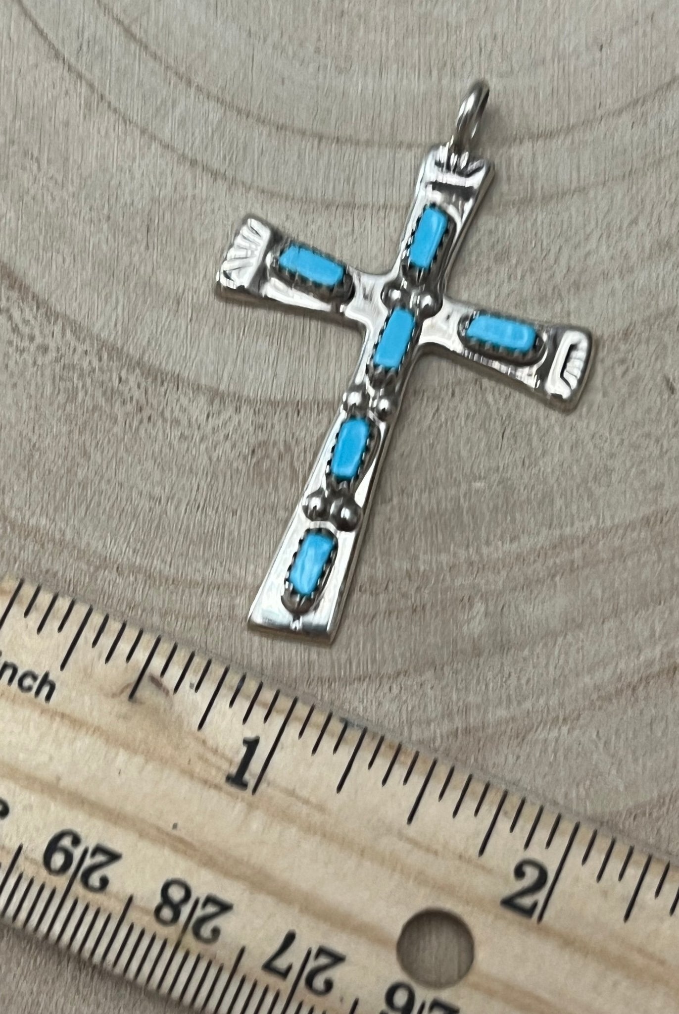 C. Iule Zuni Handmade Turquoise Cross Pendant - Cowhide and Conchos