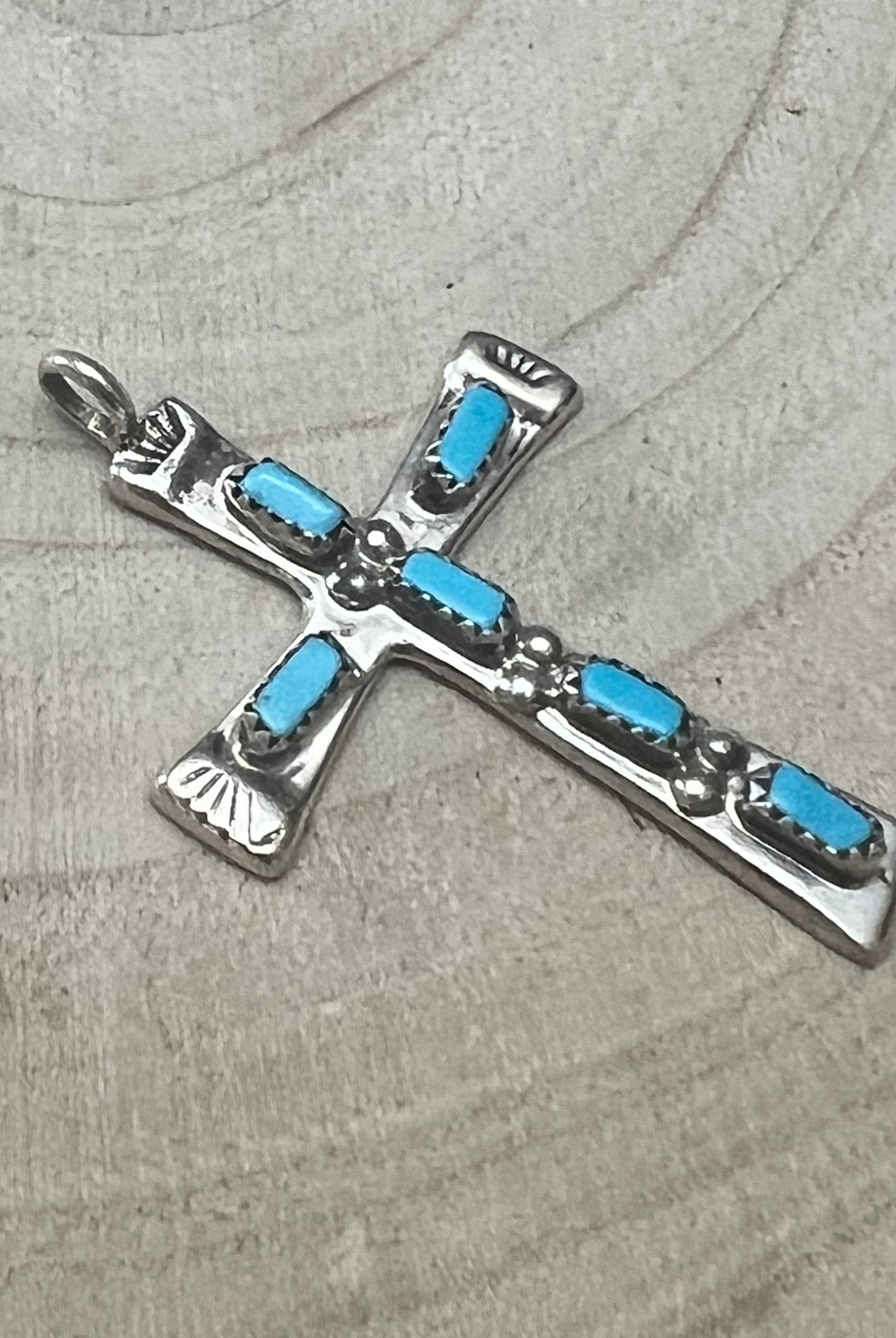 C. Iule Zuni Handmade Turquoise Cross Pendant - Cowhide and Conchos
