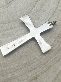 C. Iule Zuni Handmade Turquoise Cross Pendant - Cowhide and Conchos