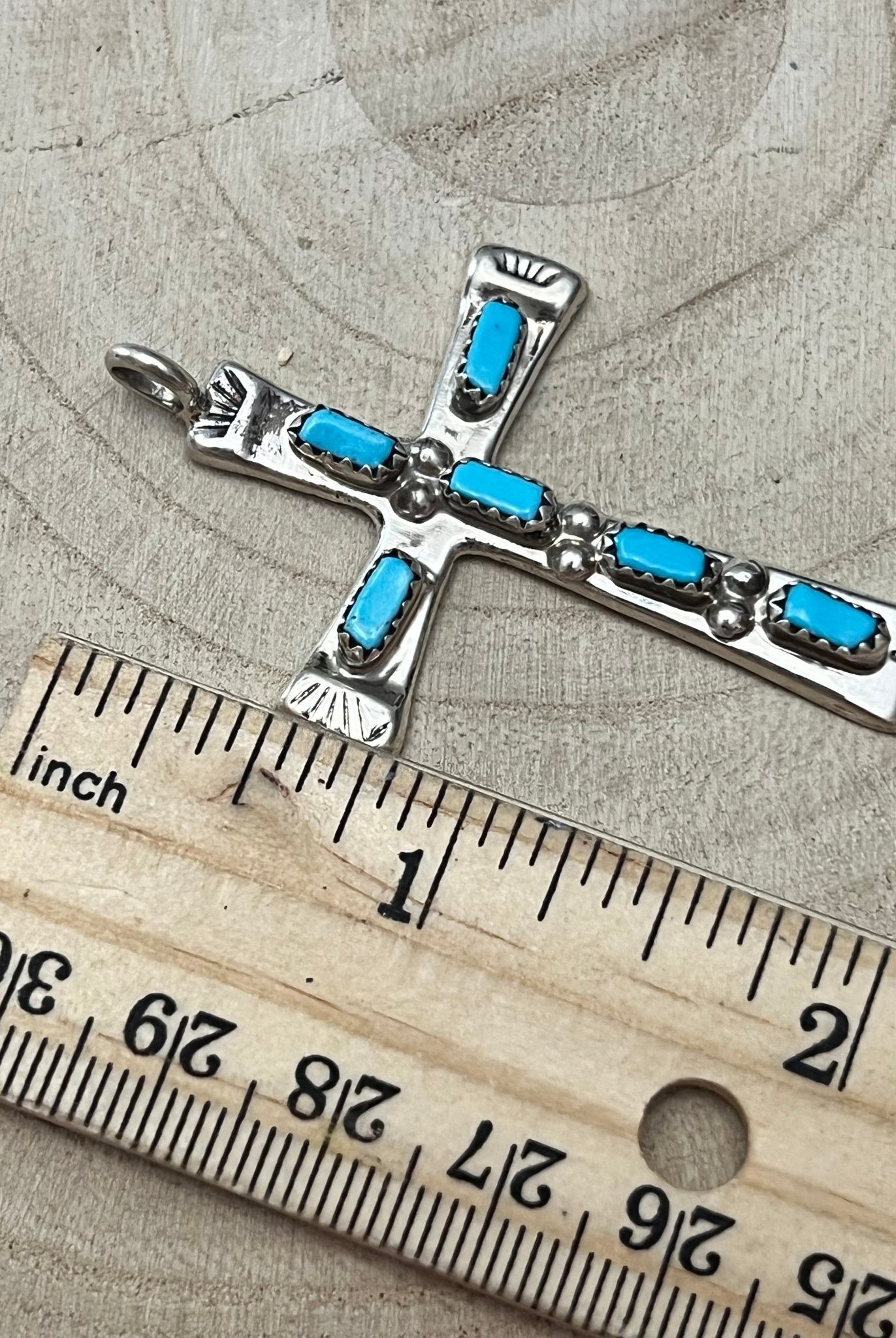 C. Iule Zuni Handmade Turquoise Cross Pendant - Cowhide and Conchos