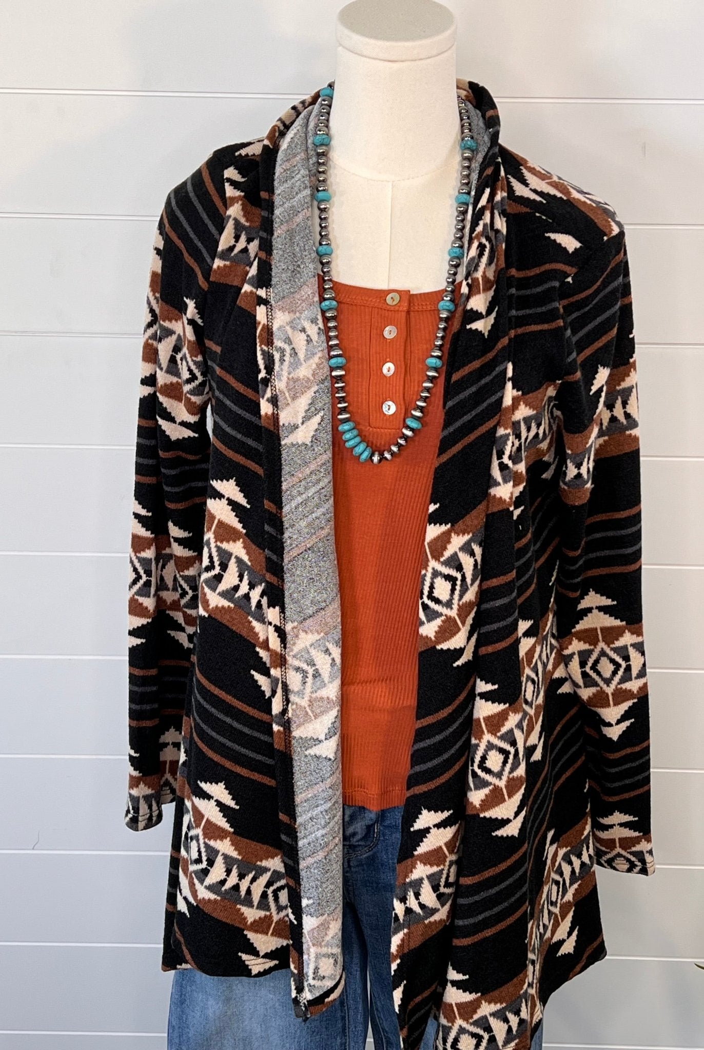 Calgary Open Front Cardigan - Medium available - Cowhide and Conchos