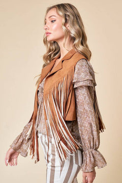 Camel Open Front Fringe Vest - Cowhide and Conchos