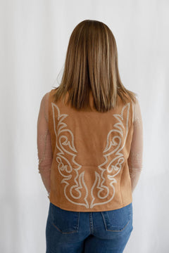 Camel Suede Boot Stitched Vest - Cowhide and Conchos