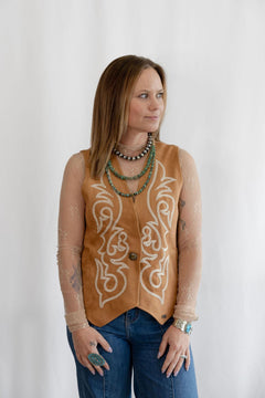 Camel Suede Boot Stitched Vest - Cowhide and Conchos