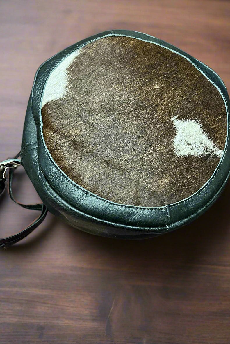 Canteen Bag - Green Leather & Hair on Hide - Cowhide and Conchos