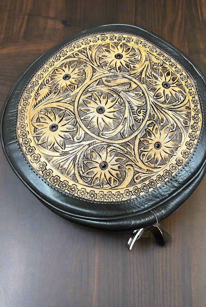 Canteen Bag - Vintage Leather & Hair on Hide - Cowhide and Conchos