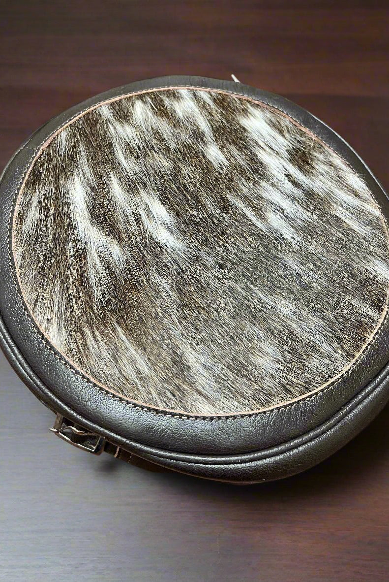 Canteen Bag - Vintage Leather & Hair on Hide - Cowhide and Conchos