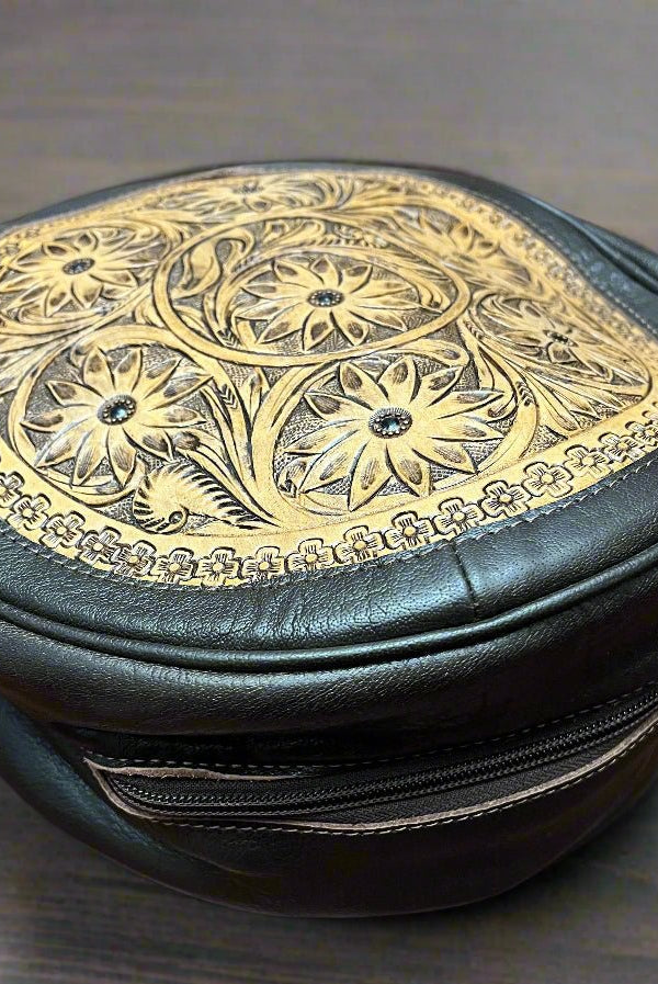 Canteen Bag - Vintage Leather & Hair on Hide - Cowhide and Conchos