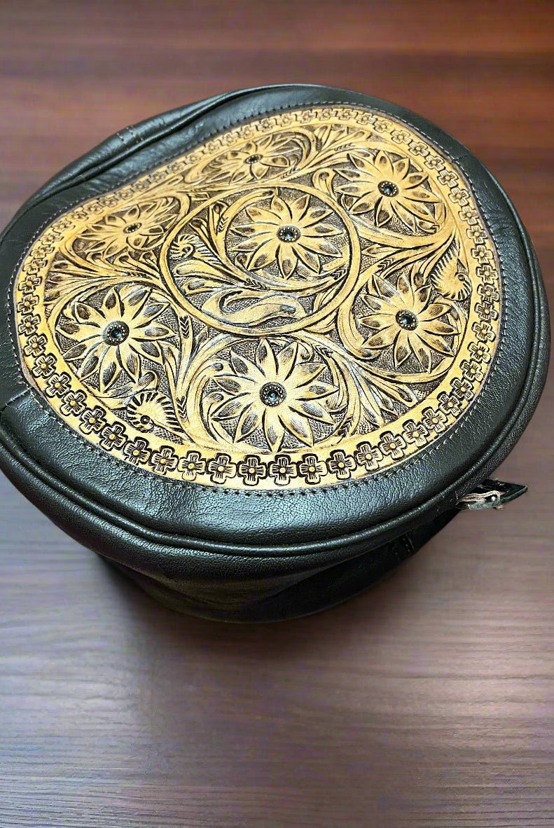 Canteen Bag - Vintage Leather & Hair on Hide - Cowhide and Conchos