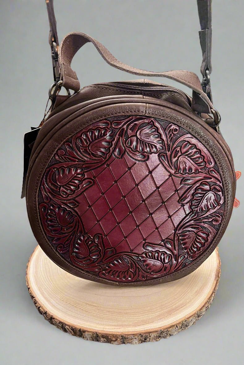 Canteen Genuine Western Leather Women's Crossbody Bag - Cowhide and Conchos