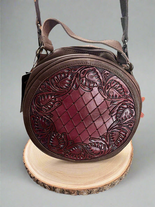 Canteen Genuine Western Leather Women's Crossbody Bag - Cowhide and Conchos