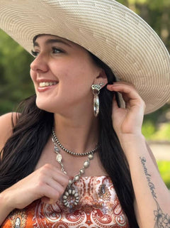 Card Theme Hoop Fashion Earrings - 2 inch drop - Cowhide and Conchos