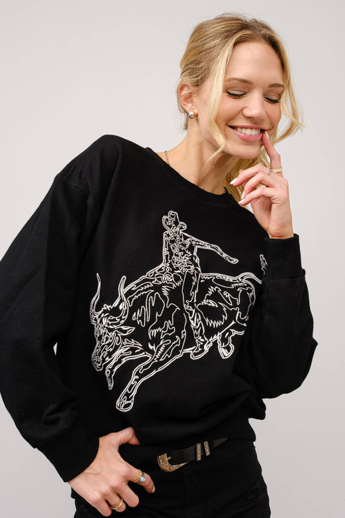 Bull Rider Embroidered Sweatshirt - large remaining